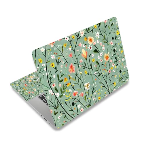 Image of Laptop Skin Sticker Decal,13.3 inch 14 inch 15 inch 15.4 inch 15.6 inch Laptop Universal Vinyl Skin Sticker Cover, Reusable Art Decal Protector, Green Art Flowers