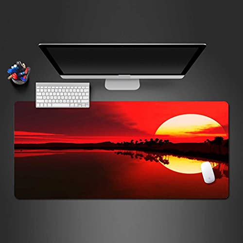 Tapis de souris gaming XXL décor forêt lac coucher du soleil pour bureau setup moderne