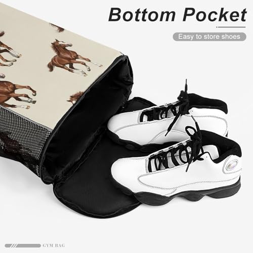 Men's Running Horse Brown Drawstring Backpack, Casual Wear-Resistant Adjustable Gym Bag, Novelty Foldable Sports Backpack for Hiking, Basketball Courts4