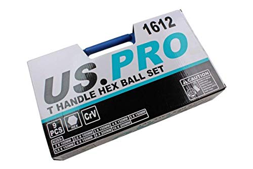 US PRO 9-częściowy uchwyt T klucz sześciokątny/imbusowy śrubokręt zestaw końcówek kulkowych 2 mm do 10 mm 1612