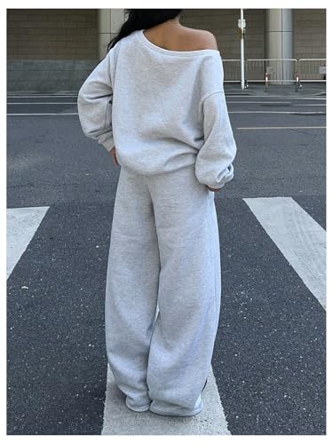 Women's Sweatsuits 2 Piece Set Off The Shoulder Oversized Sweatshirts and Wide Leg Sweatpants Fall Clothes2