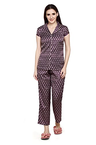 Image of Evolove Women's Polyester Half Sleeves Collared Night Suit Set /Top Pyjama Set Super Soft Comfortable (Nightsuit-Collar-HS-2)
