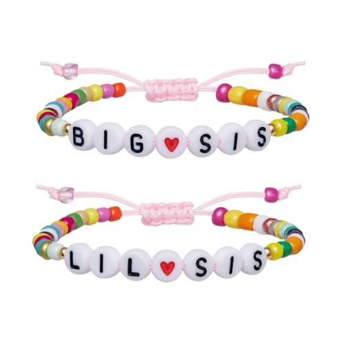 Image of 2 /3Pcs Big Middle Little Sis Heart Adjustable Braided Bracelet Set | Matching handmade sister friendship bracelets, sweet jewelry gifts for sisters, BFF friends, women and teengirls