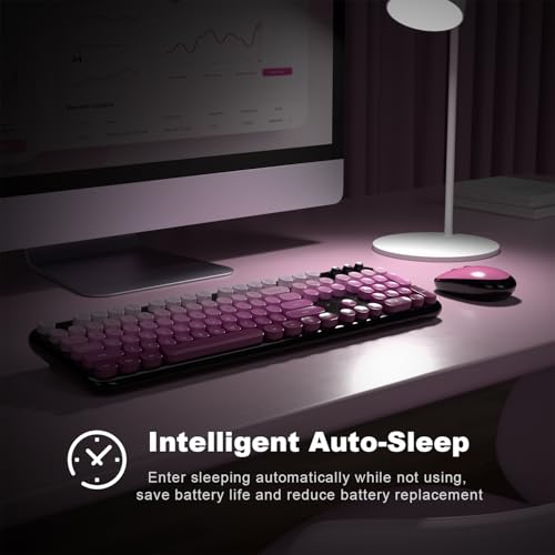 Image of Wireless Keyboard Mouse Combo - Lovely Blackpink-Gradient Rainbow Full-Sized Typewriter Colorful Keyboards, Round Keycap Plug Play Retro Cute Keyboards for Windows, Laptop, PC, Desktop, Computer
