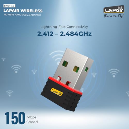 Image of Lapcare 150Mbps Nano Laptop USB Wi-Fi Adapter | Frequency 2.4Ghz | Plug & Play with Free Driver | Supports Windows, Macos & Linux | IEEE 802.11B /G /N (LWD-150), Black