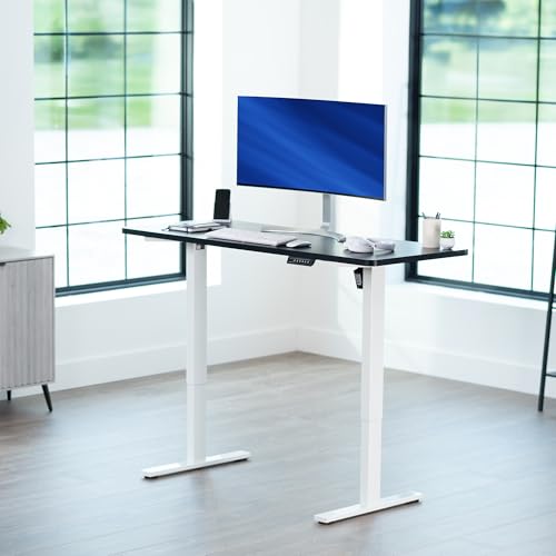 Image of VIVO Electric 60 x 24 in Standing Desk, Memory Height Adjustment, 1B Series, Holds 220 lbs, One-Piece Black Top, White Frame, DESK-KIT-1W6B