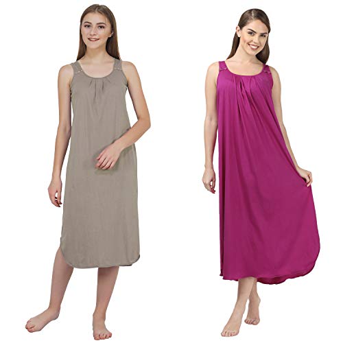 Image of BLAZON Women's Cotton Hosiery Solid Maxi Nighty Slip (Pack of 2) Available Sizes: S, M, L, XL, 2XL, 3XL, 4XL, 5XL