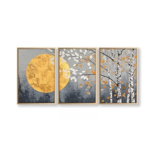 Tableau arbre mort lune déco murale triptyque Japandi 60x80cm