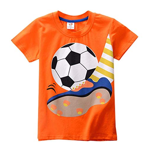 EISHOW 2-8Y Toddler Kids Baby Boys Summer T-Shirt Cotton Short Sleeve Bouse Basketball Soccer Funny Print Tops Clothes (Orange, 5T)
