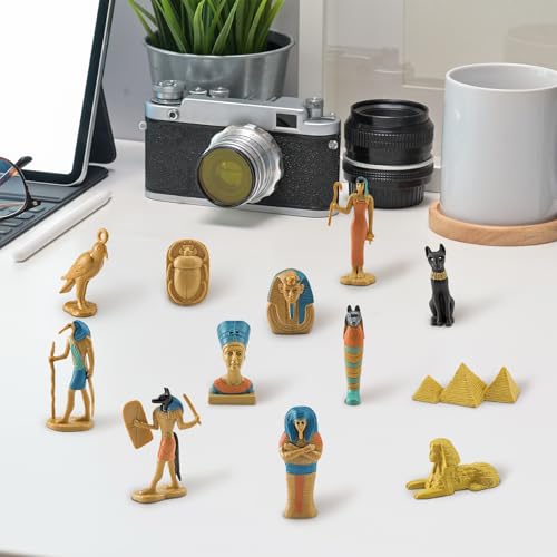 Milageto 12-teiliges Ägypten-Figuren, kleine Statuen, ägyptische Ornamente, Neuheit, Mehrfarbig, hohe Simulation, Pyramide