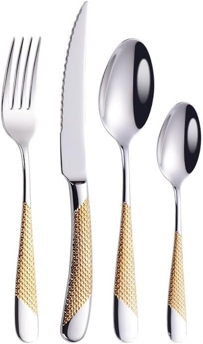 Cutlery Set Pieces Service Stainless Steel Titanium Flatware,Cutlery Flatware Set of 5, Stainless Steel Healthy Durable, Include Knife Fork Spoon Dinnerware, Tableware with Elegant Box, for