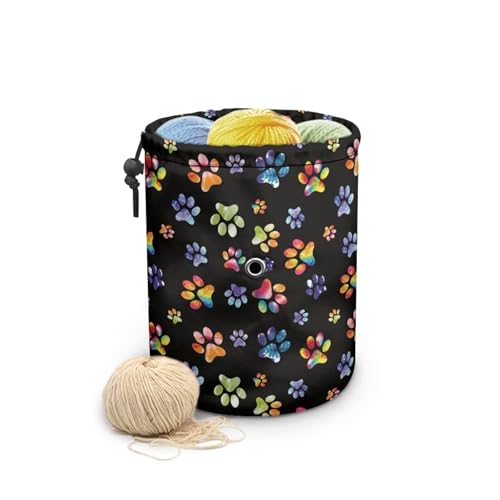 Image of Sellikakes Dog Paw Yarn Bag Knitting Storage Organizer, Crochet Bag Yarn Holder for Crocheting Project Knitting Accessories, Knitting Needles