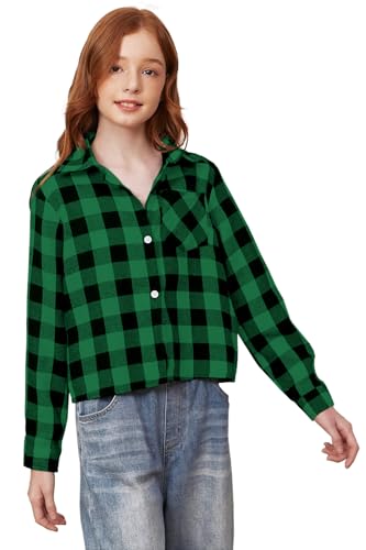 Image of SANGTREE Women and Girls Long Sleeve Flannel Casual Button Down Plaid Shirt