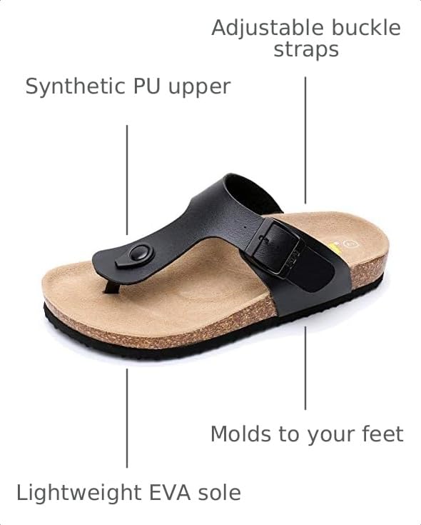 Image of WTW Men's Cork Footbed Sandals Slip on Beach Slide Slipper Shoes with Adjustable Metal Buckle Strap for Men Causal Style