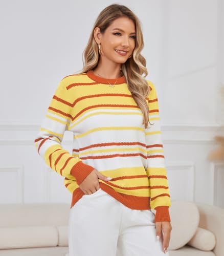 Image of ANCAPELION Women's Christmas Sweater Pullover Vintage Color Block Chunky Knit Sweater Tops