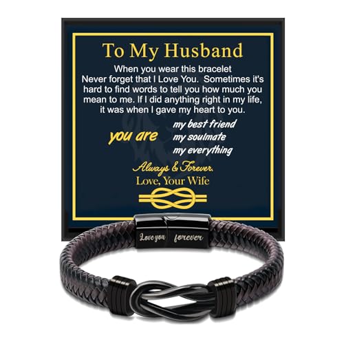 Bracelets Gifts for Husband: Christmas Gifts Mens Bracelet Leather Couples Bracelets Anniversary...