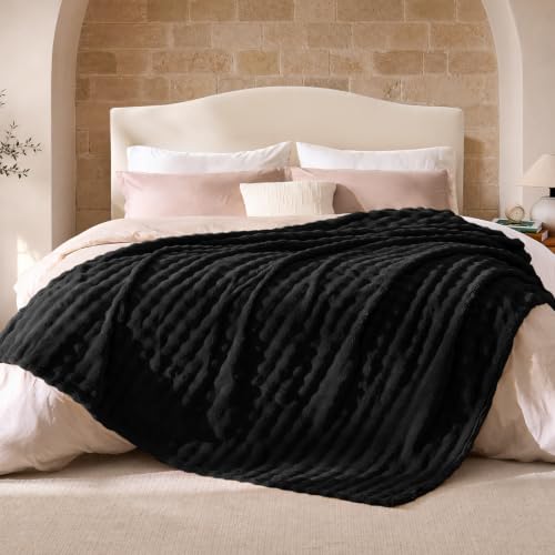 Lotus Karen couverture Queen 3D fleece bubble 90"x90" noire ultra douce
