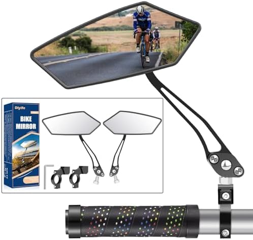 Diyife Bike Mirror 1 Pair, [New Version] HD Wide Angle Large Handlebar Rearview Mirror, Blast-Resistant 360°Adjustable Bicycle Rear View Mirror Accessories for Ebike Mountain Road Bike