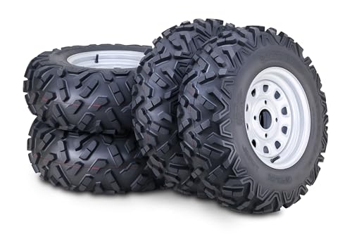 LIBRA ATV Tire & Wheel 26x9-12 & 26x11-12 6-Ply on 4 Lugs x 110 PCD 5+2 OS Silver Wheel-Full Set