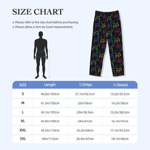 Mens Pajama Pants - Colorful Black Cat Print Soft Sleep Lounge Pants For Men, Casual Pj Bottoms With Pockets3