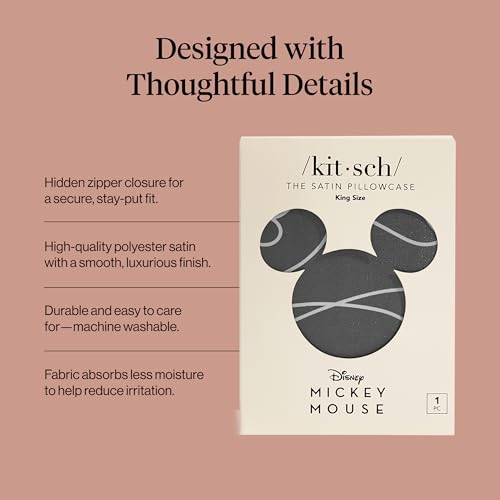 Kitsch Satin-Kissenbezug mit Micky-/Minnie-Motiv, weicher als Seide, für Haar und Haut, kühlende Kissenbezüge mit Reißverschluss, Kingsize… – Ansicht 3
