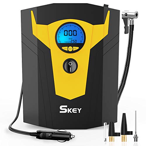 SKEY Compressore Aria Portatile Auto, 12V 150 PSI Mini Pompa Elettrica con Luce a LED per Pneumatici per Auto/Moto/Biciclette e Altre Attrezzature Gonfiabili, Spegnimento Automatico