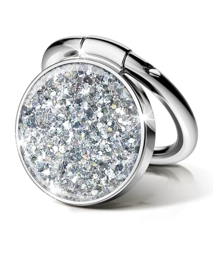 Image of GVIEWIN Glitter Cell Phone Ring Holder, Metal Kickstand Grip 360 Rotation Compatible with iPhone 17 /16 /15 /14 /Pro Max /Air /Plus Series & Galaxy S25 /S24 Ultra and Other Phones (Silver Glitter)