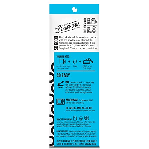 Serapheena|Keto Mug Cake Mix with Almond Flour- Dark Cocoa|Gluten Free| No Maida|Zero sugar|Vegan|42g| Pack of 1