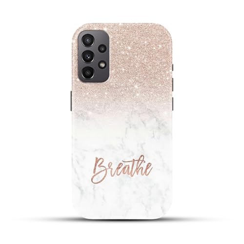Image of COLORflow Back Cover Compatible with Samsung A23 4G / 5G | (Best for Girls) Quotes (Breathe) Marble | Designer Printed Glossy Armoured Bumper Back Cover Compatible with Samsung Galaxy A23 4G / 5G