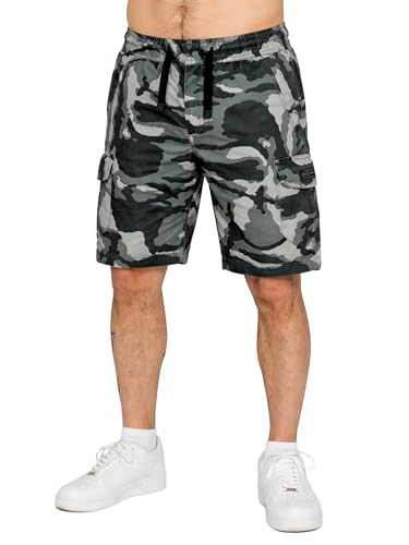 989Zé ENZO Mens Camo Cargo Shorts Casual Cotton Elasticated Waist Combat Half Pants with Pockets EZS670_Shorts Light Grey M