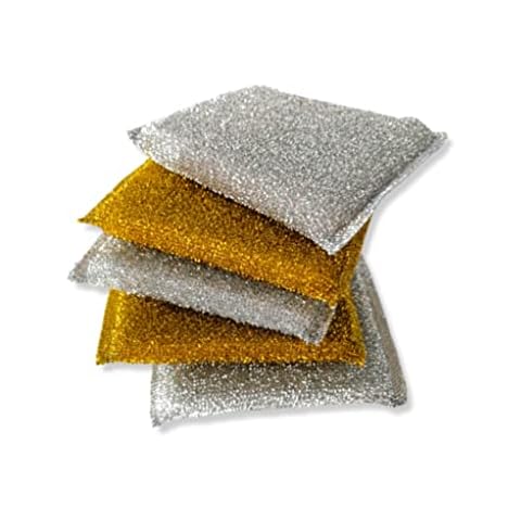 5 Pack Metal Gold & Silver Scourers Pads, Non Scratch Scouring Pads for Dishes Cleaning, Non-Scratch sponges, Scouring Pads for Kitchen, Scrubber Sponge Cover