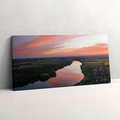 Tableau photo sur toile 100x50cm Wallfluent œuvre murale premium d'un lac