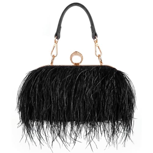 Image of Tessco for you Ostrich Feather Purse for Women | Sewn with Natural Ostrich Feather,Exquisite for Small Items, Fit for All Kinds of Grand Parties, A Ideal Gift for Partners