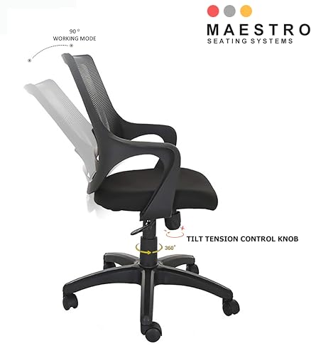 Image of Office Arm Chair with Frame, Mesh Back, Nylon Base, and Adjustable Handle, Cushion Fabric (Mono Chair-Black)