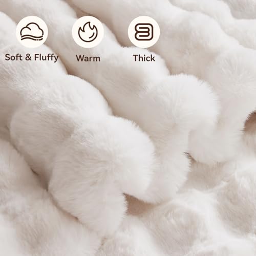 Faux Fur Throw Blanket, 1000GSM Fluffy Soft Bubble Blanket for Couch Bed, Cozy Plush Warm and Thick Blanket, Fuzzy Rabbit Lola Throw for Living Room Bedroom 50''*60'' White
