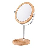【Jeking】5倍拡大鏡付き スタンドミラー 卓上化粧鏡 メイク 竹製 150mm 母の日のプレゼント Z703