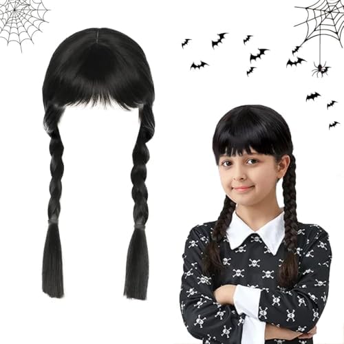 Parrucca Wednesday Addams Originale - Con Trecce E Frangetta | Per Halloween E Cosplay - Foto 10