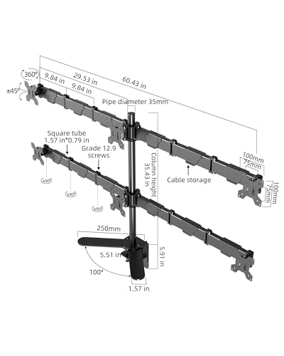 HILLPORT 6 Monitor Mount Desk Arm Heavy-Duty Height Adjustable Monitor Stand, Swivel Arm with Clamp-On Base, Six Screen VESA Mount Fits Most LCD/LED Monitors 17-32 in HP6