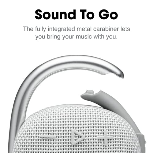 Image of JBL Clip 4 - Portable Mini Bluetooth Speaker, big audio and punchy bass, integrated carabiner, IP67 waterproof and dustproof, 10 hours of playtime, speaker for home, outdoor and travel (White)