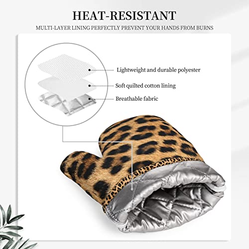 Pattern Of Leopard Skin Heat And Slip Resistant Silicone Oven Mitts, Soft Cotton Lining, Waterproof, Long Flexible Thick Gloves For Cooking #TOP4