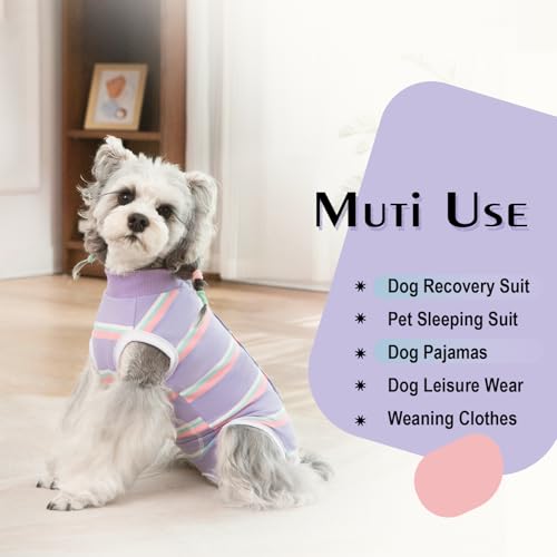 Image of Dog Surgery Recovery Suits, Sleeveless Dog Recovery Suit Male, E-Collar & Cone Alternative Bodysuits After Surgery, Striped Dog Onesie Pajamas, Pet Surgical Vest for Wound Care