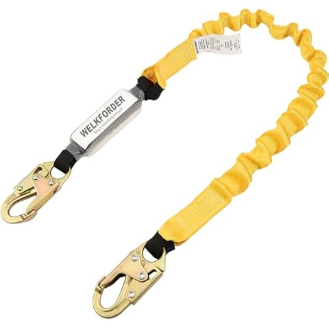 WELKFORDER 6-Foot Shock Absorber Stretchable Safety Lanyard with Double Snap Hook Connectors ANSI Z359.13-2013 Compliant Fall Protection Equipment Cover