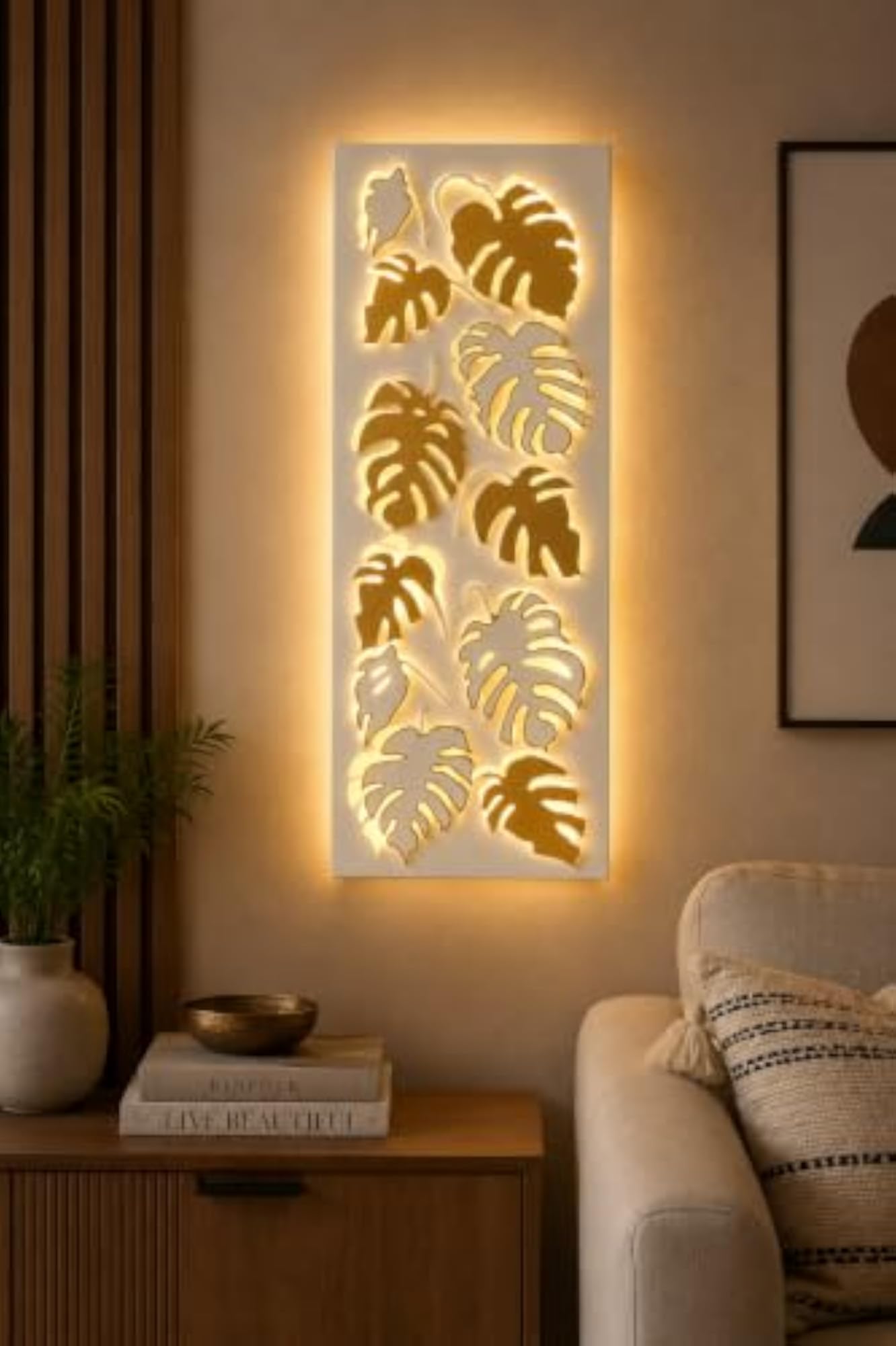 LED Backlit Monstera Leaf Wall Décor, Modern Metal Art