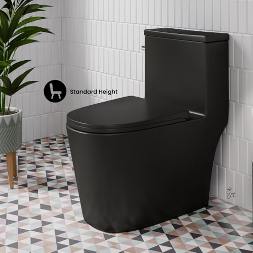 Inodoro de una pieza Antibes, descarga izquierda, distancia de instalación de 12", capacidad de descarga de 1,28 GPF, forma alargada, color negro mate miniatura 4