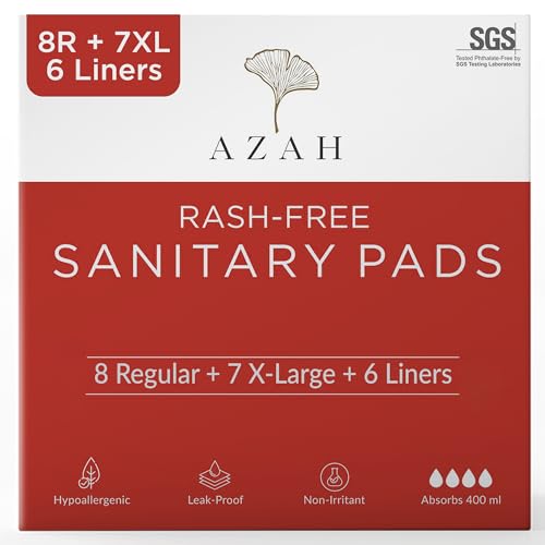Image of AZAH Rash-Free Sanitary Pads for Women | Monthly Period Care Combo | (8R + 7XL + 6Liner) Pads for Women without Disposal Bags | Clinically Tested | 3x Absorbent | Ultra Soft Top Surface | Leak-Proof