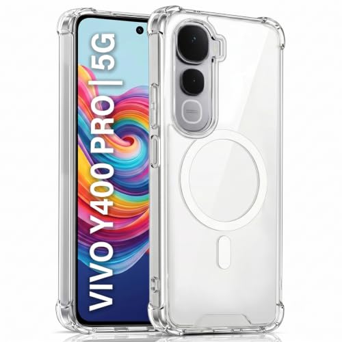 Image of TRUEUPGRADE Back Cover for Vivo Y400 Pro 5G Non Mag-Safe Transparent PC + TPU Bumper Case with Magnetic Print Shockproof Protection (Transparent Mag-Safe)