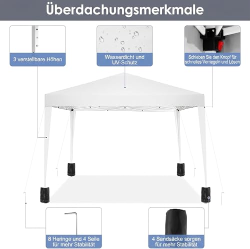 Image of COBIZI Folding Gazebo 3 x 3 Waterproof Stable Winterproof Outdoor Folding Tent Gazebo, Folding Tent Pop Up Gazebo, UPF 50+ UV Protection Marquee with Carry Bag for Garden Party, White