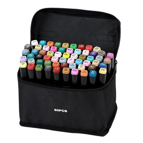Image of 60 Color Alcohol Marker Pens,Bright Permanent,For Coloring Art Markers For Kids, Adults Coloring Book,Wide Chisel And Thin Head Double-head Design Equipped With, Black Suitcase.