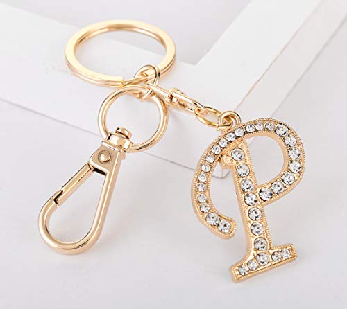AlphaAcc Keychain for Women Purse Charms for Handbags Crystal Alphabet Initial Letter Pendant with Key Ring,Letter P