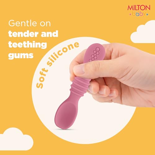 Image of MILTON baby Silicone Tumbler with Spoon I Baby & Toddler Training Cup & Spoon I BPA Free -100% Food Grade I Weighted Base to Prevent Tip-Overs I Anti Slip Bottom I Gentle on Tender Gums I Pink